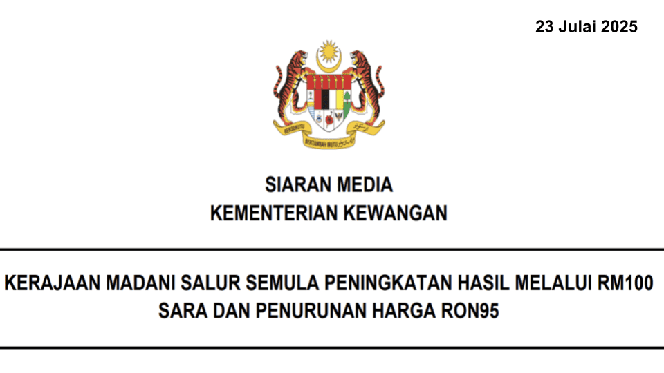 RM100 SARA DAN PENURUNAN HARGA RON95